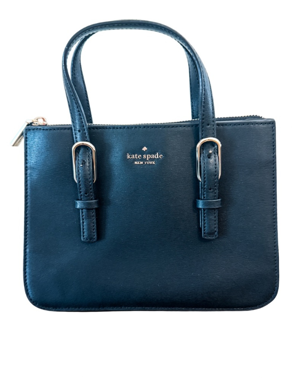 Kate Spade New York Small Black Leather Tote Top Handle Classic Minimalist